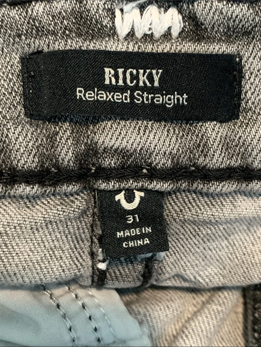 True Religion Men's Light Gray Washed Relaxed Jeans
